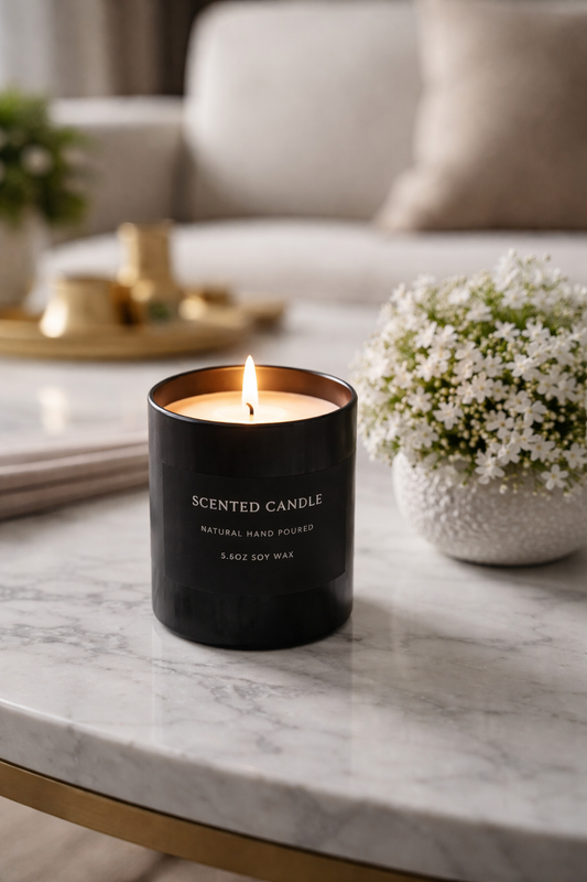Luxury Soy Wax Scented Candle – Minimalist Black Glass Jar
