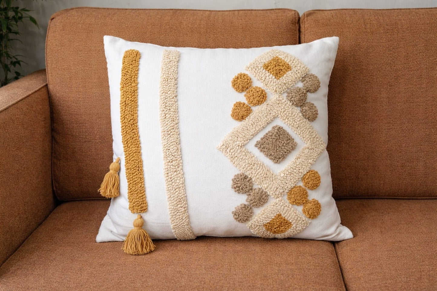 Boho Textured Tufted Cushion Cover – Geometric Decorative Pillow