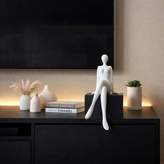 Modern Seated Woman Sculpture – Minimalist Resin Home Decor