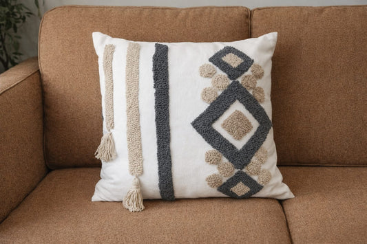 Boho Textured Tufted Cushion Cover – Geometric Decorative Pillow