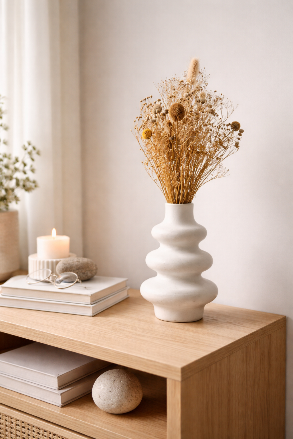 Modern Wavy Sculptural Ceramic Vase – Minimalist Decorative Flower Vase