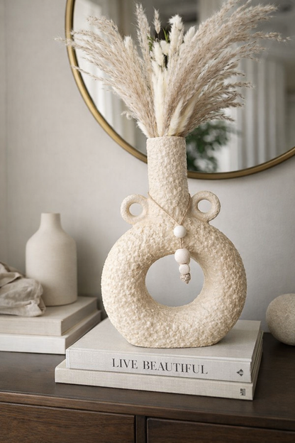 Textured Ceramic Donut Vase – Modern Sculptural Home Decor