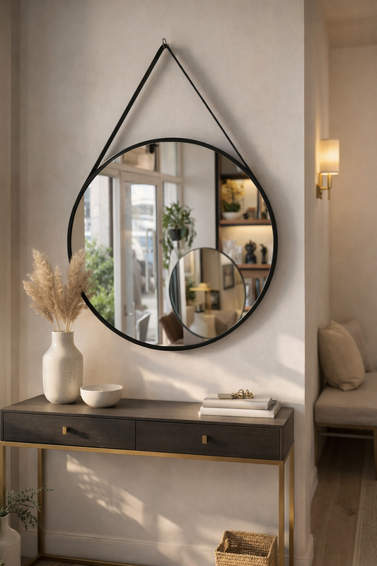 Modern Round Hanging Wall Mirror – Stylish Home Decor Accent