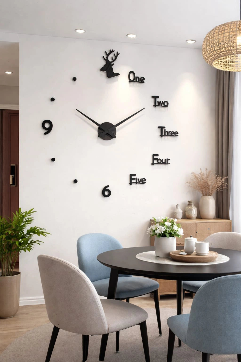 3D Decorative Deer Wall Clock – Modern Large Wall Clock Sticker