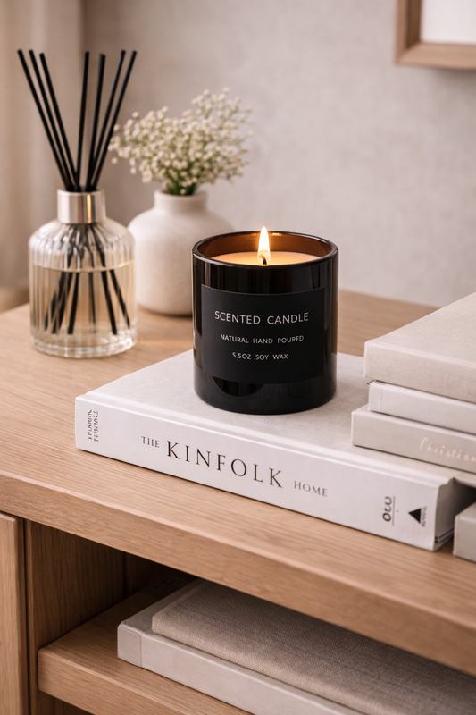 Luxury Soy Wax Scented Candle – Minimalist Black Glass Jar