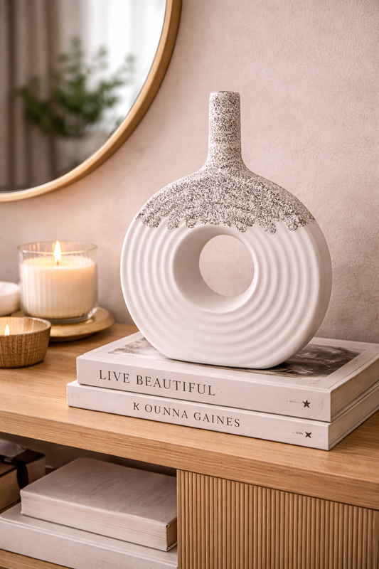Textured Donut Ceramic Vase with Speckled Finish – Modern Sculptural Flower Vase