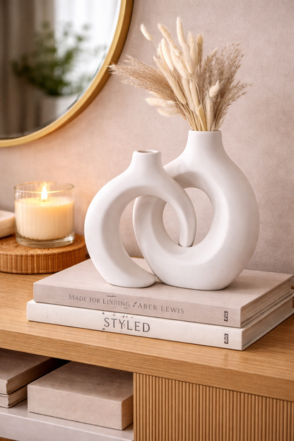 Modern Hollow Sculptural Ceramic Vase Set – Minimalist Decorative Vases (Set of 2)