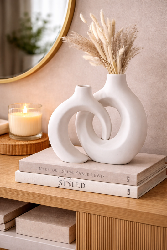 Modern Hollow Sculptural Ceramic Vase Set – Minimalist Decorative Vases (Set of 2)