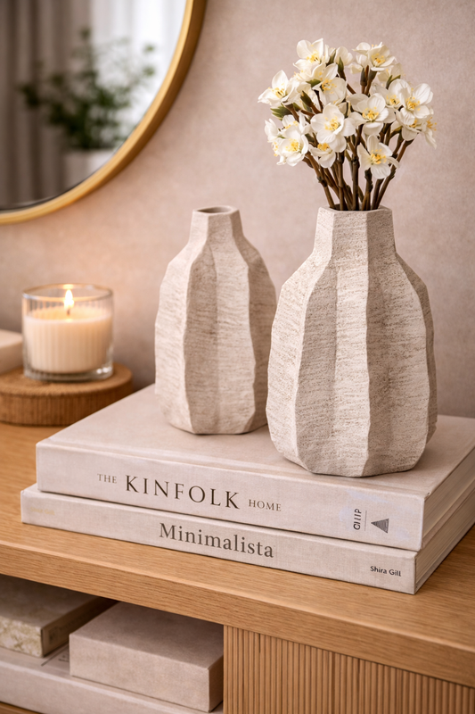 Textured Geometric Ceramic Vase – Modern Neutral Home Decor