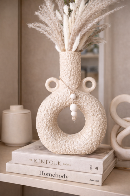 Textured Ceramic Donut Vase – Modern Sculptural Home Decor