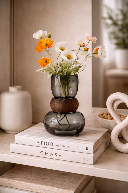 Modern Smoked Glass Decorative Vase – Luxury Table Decor