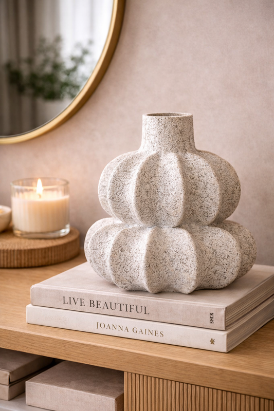 Modern Sculptural Pumpkin Ceramic Vase – Textured Neutral Decorative Vase
