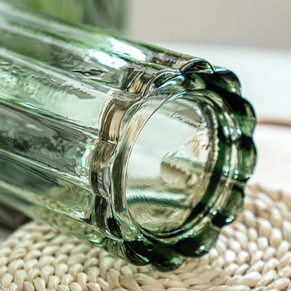 Elegant Ribbed Glass Vase with Gold Rim – Modern Decorative Flower Vase