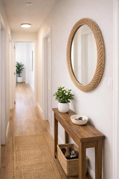 Oval Rattan Wall Mirror – Natural Woven Frame Home Decor