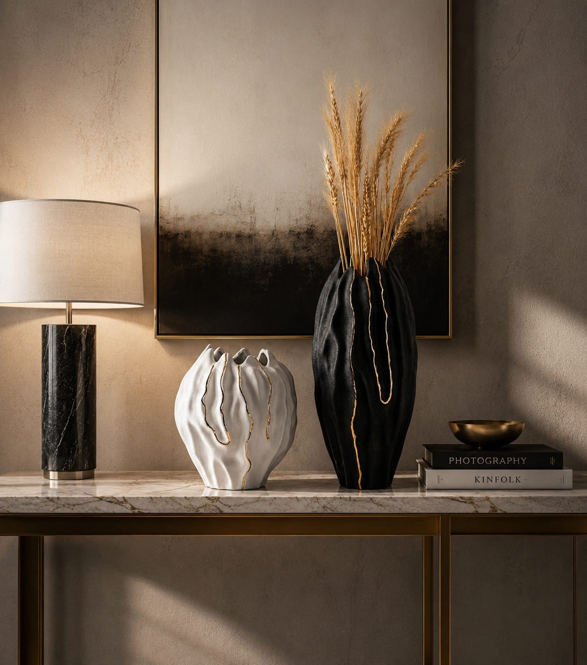 Luxury Black & White Sculptural Ceramic Vase Set – Modern Home Decor
