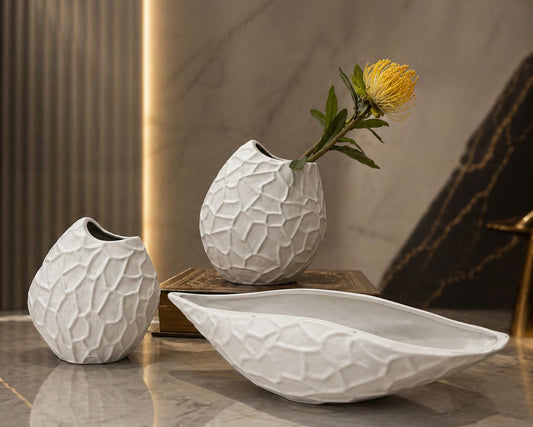 Modern Textured Ceramic Vase & Decorative Bowl Set – Luxury Home Decor