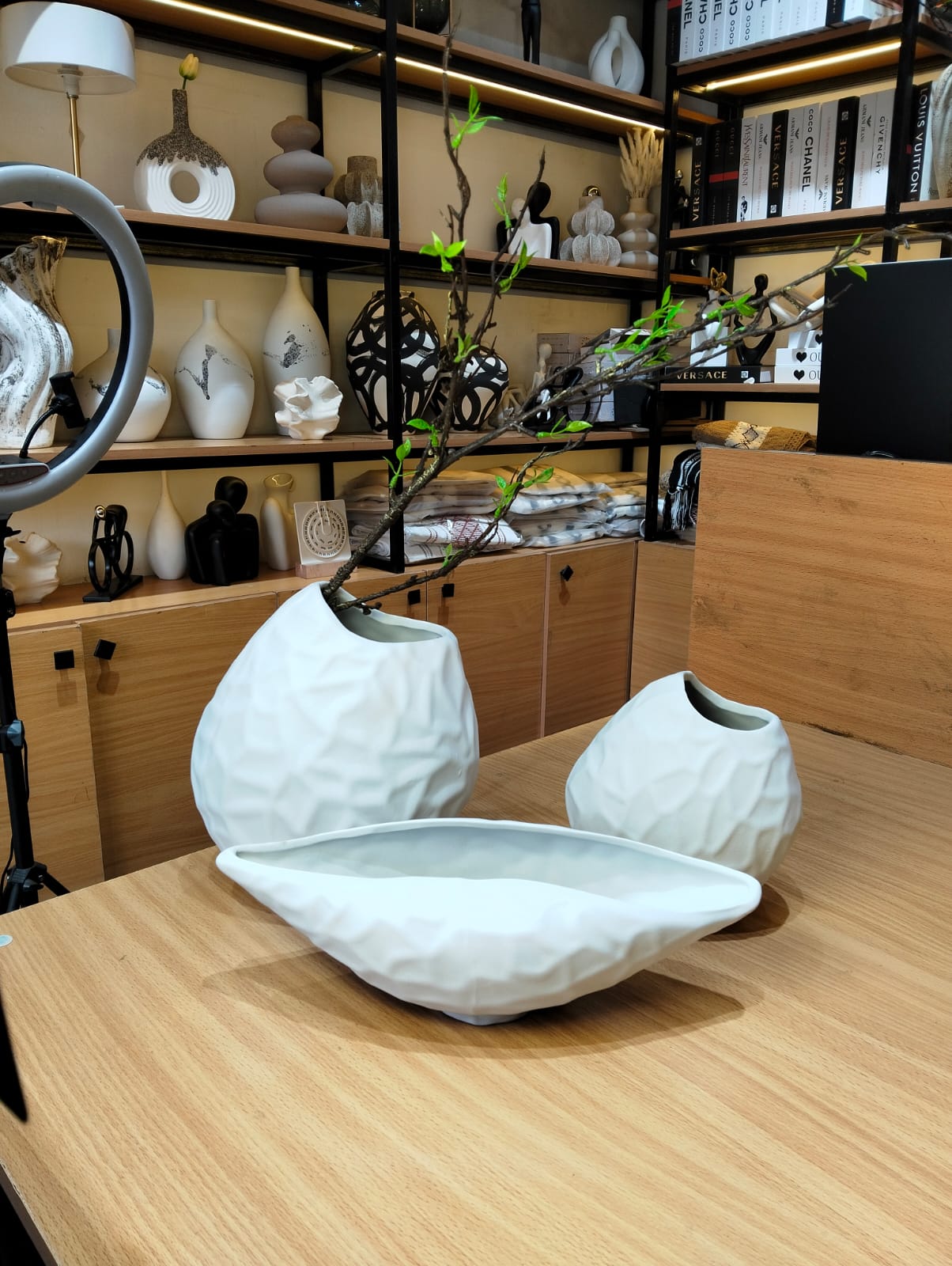 Modern Textured Ceramic Vase & Decorative Bowl Set – Luxury Home Decor
