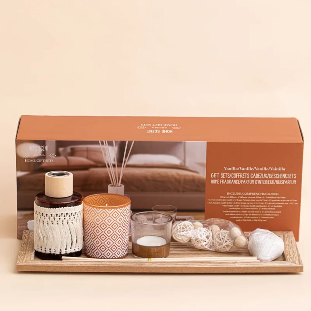 Vanilla Home Fragrance Gift Set with Reed Diffuser & Candles