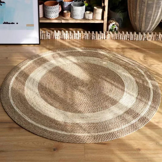 Natural Jute Round Rug with Fringe – Boho Home Decor Carpet