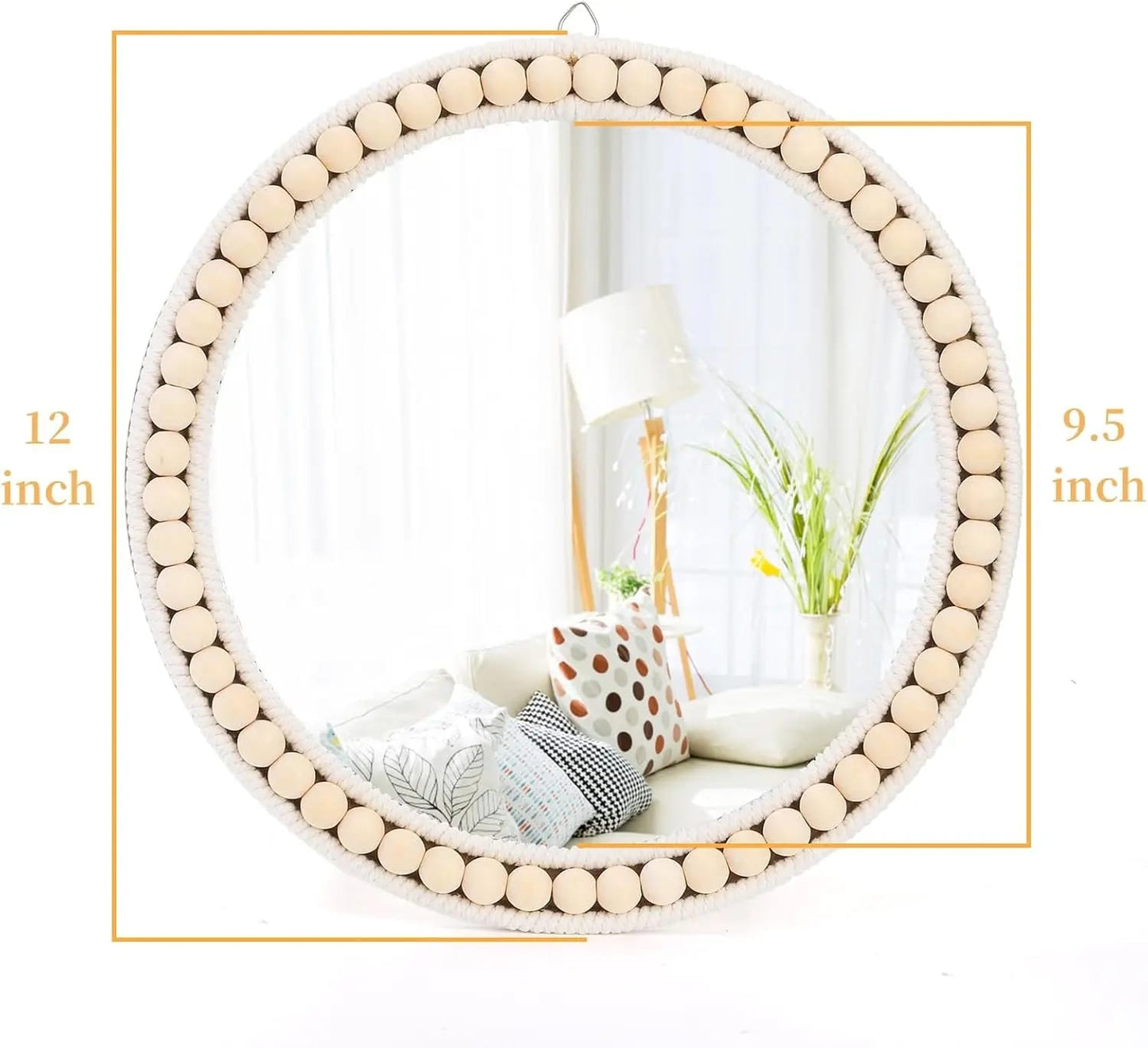 Round Boho Wall Mirror with Wooden Bead Frame – Home Decor