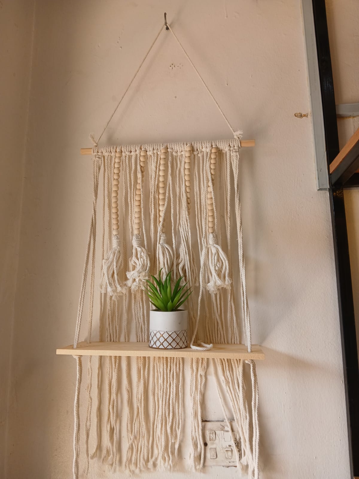 Boho Macrame Hanging Shelf – Woven Wall Decor & Display Shelf