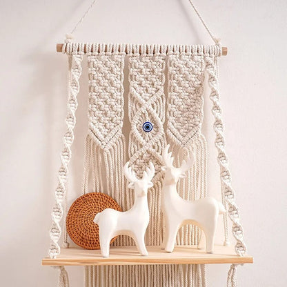 Boho Macrame Hanging Shelf – Woven Wall Decor & Display Shelf