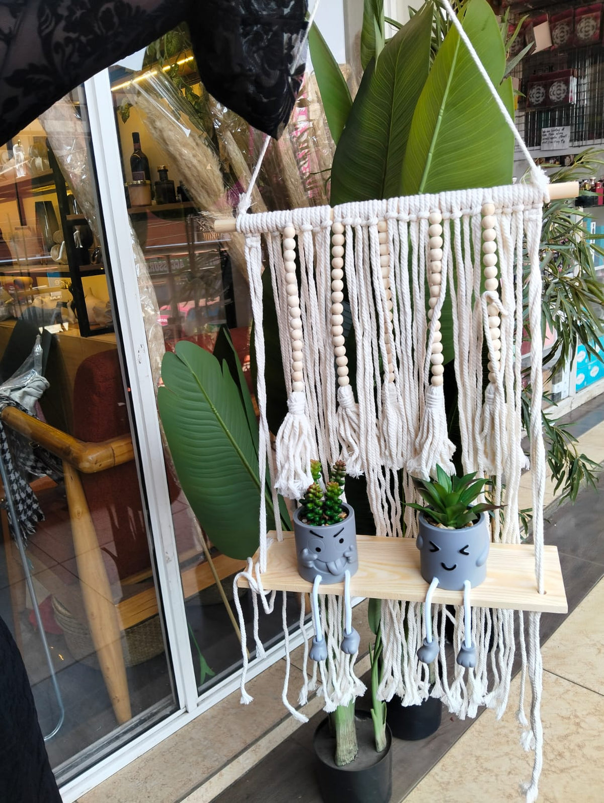 Boho Macrame Hanging Shelf – Woven Wall Decor & Display Shelf