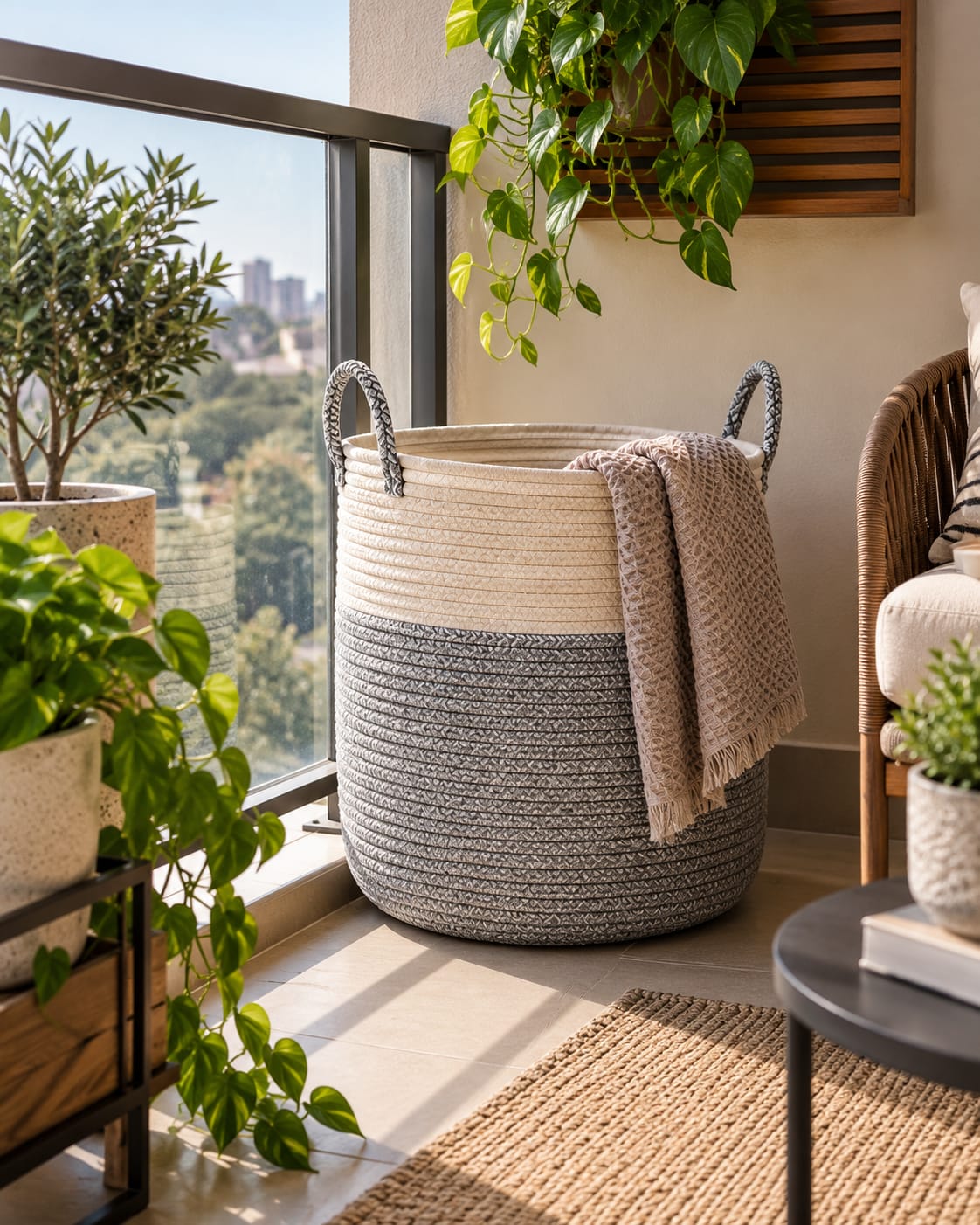 Modern Woven Laundry Basket with Handles – Neutral Home Storage