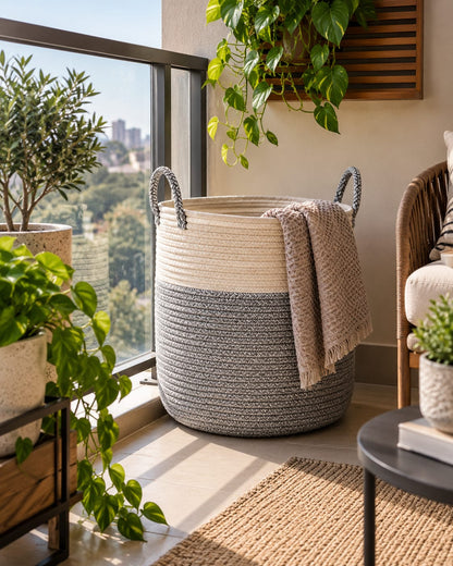Modern Woven Laundry Basket with Handles – Neutral Home Storage