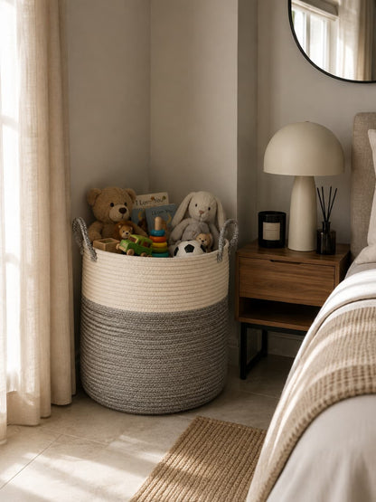 Modern Woven Laundry Basket with Handles – Neutral Home Storage