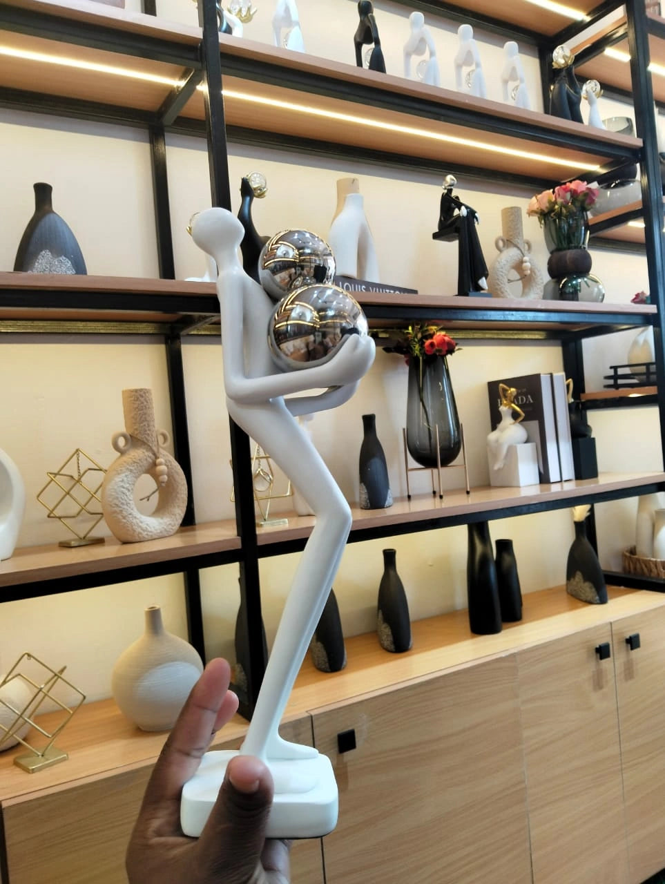 Abstract Human Figure Sculpture with Crystal Spheres – Modern Tabletop Decor