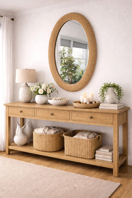 Oval Rattan Wall Mirror – Natural Woven Frame Home Decor