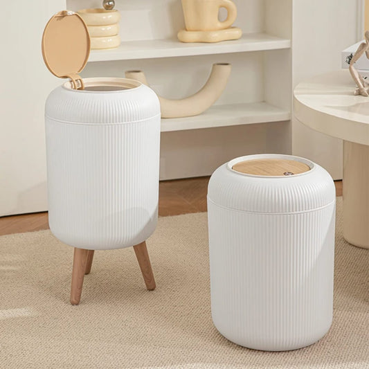Modern Ribbed Bathroom Waste Bin with Flip Lid – Home Organizer