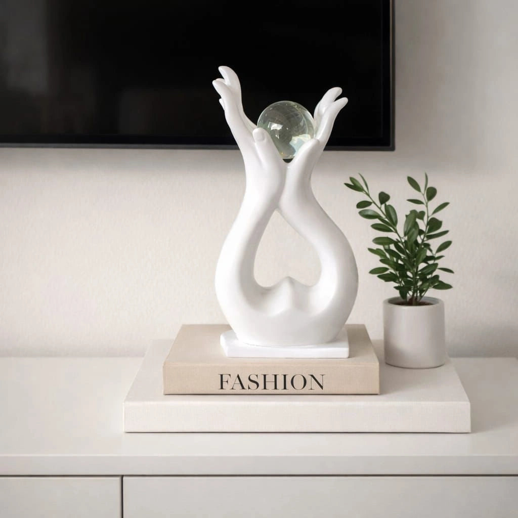 Elegant Hand Sculpture Decor with Crystal Ball – Modern Home Accessory