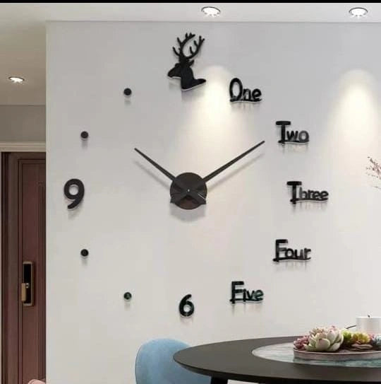 3D Decorative Deer Wall Clock – Modern Large Wall Clock Sticker