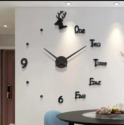 3D Decorative Deer Wall Clock – Modern Large Wall Clock Sticker
