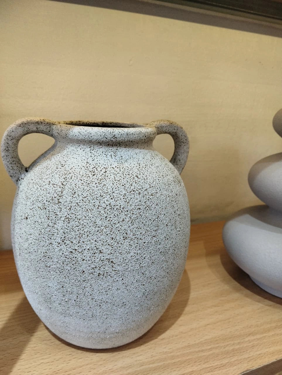 Rustic Speckled Ceramic Handle Vase – Modern Farmhouse Decorative Vase
