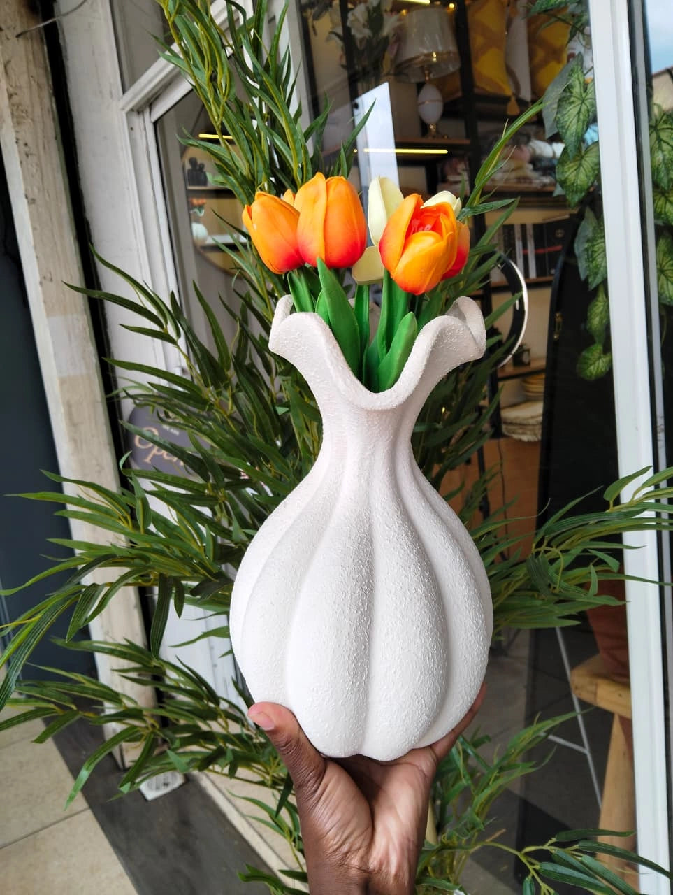Modern Textured White Decorative Vase – Luxury Home Decor