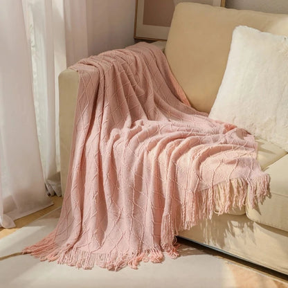 Diamond Knit Decorative Throw Blanket with Tassels