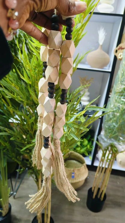 Wooden Bead Tassel Decor – Neutral Boho Table Styling