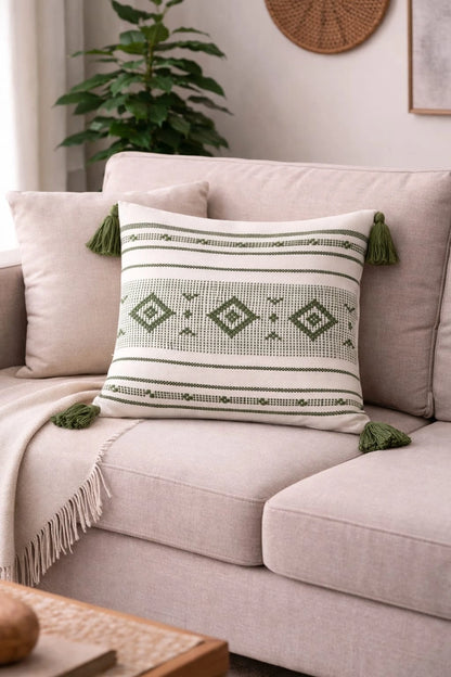 Boho Tassel Cushion Cover – Geometric Decorative Pillow