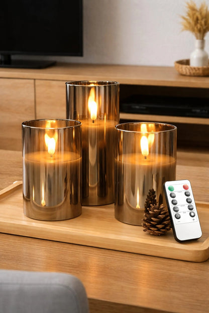 Set of 3 LED Flameless Candles with Remote – Luxury Smokeless Candle Decor