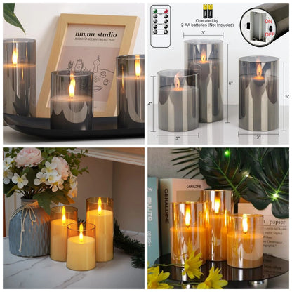 Set of 3 LED Flameless Candles with Remote – Luxury Smokeless Candle Decor