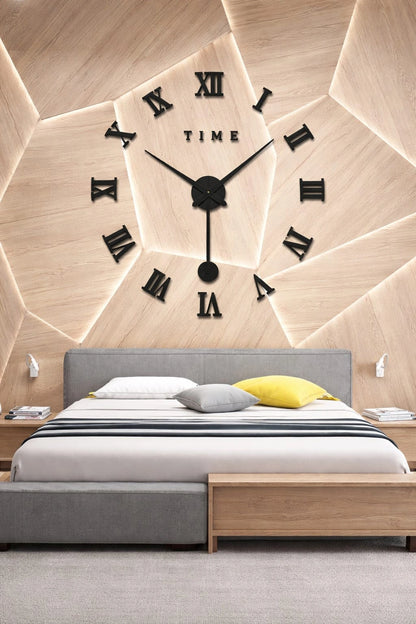 3D Large Roman Numeral Acrylic Mirror Wall Clock with Pendulum