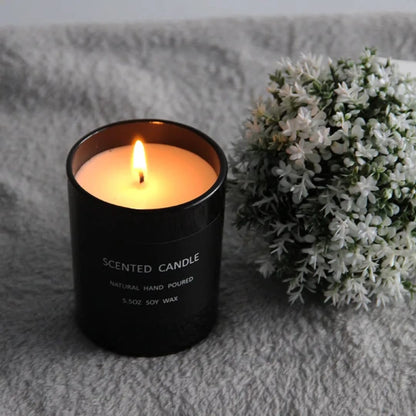 Luxury Soy Wax Scented Candle – Minimalist Black Glass Jar