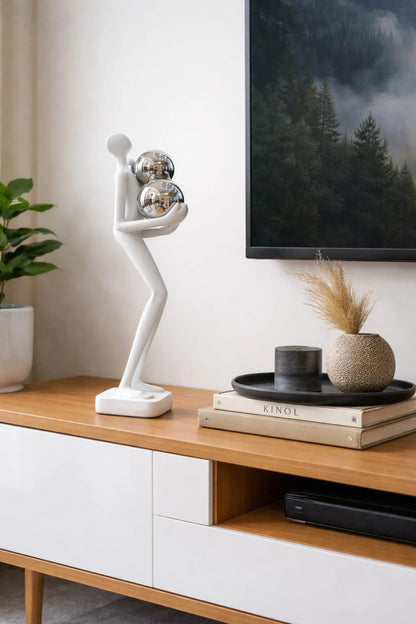 Abstract Human Figure Sculpture with Crystal Spheres – Modern Tabletop Decor