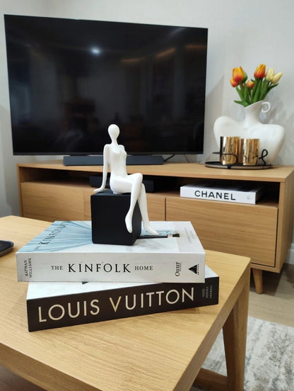Modern Seated Woman Sculpture – Minimalist Resin Home Decor