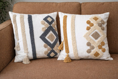 Boho Textured Tufted Cushion Cover – Geometric Decorative Pillow