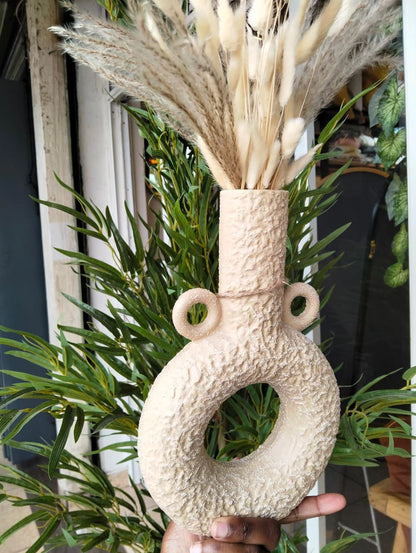 Textured Ceramic Donut Vase – Modern Sculptural Home Decor