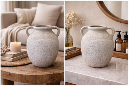 Rustic Speckled Ceramic Handle Vase – Modern Farmhouse Decorative Vase